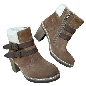 Women's Brown Suede Ankle Boots with Shearling Collar